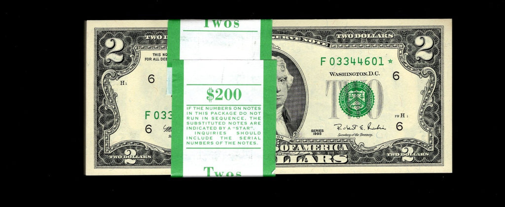 1995 $2 Two Dollar Star Note Lot of 1 UNC Fresh From BEP 640K Run