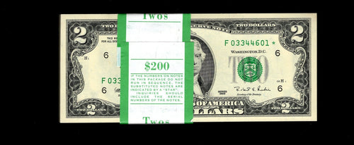 1995 $2 Two Dollar Star Note Lot of 1 UNC Fresh From BEP 640K Run