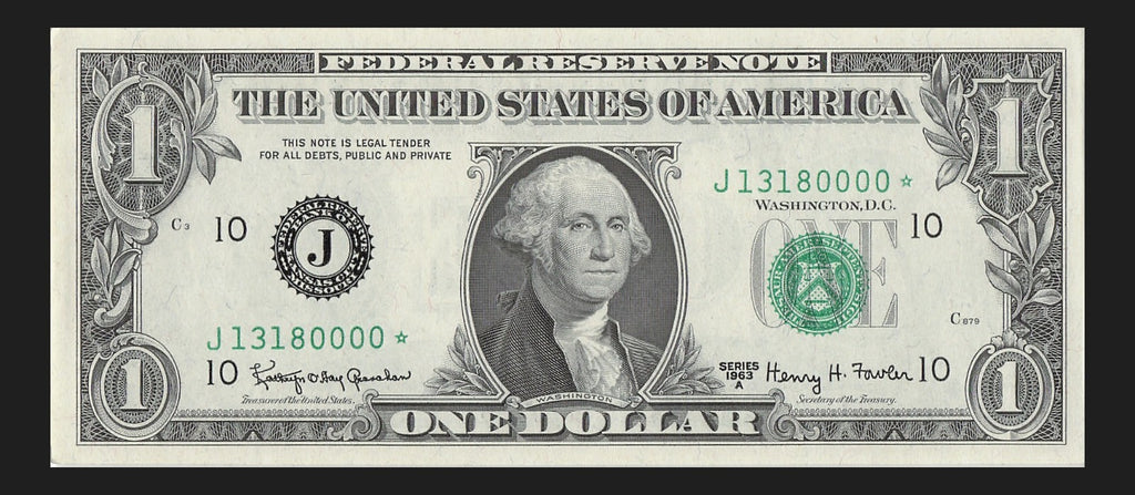 Star Note One Dollar Bill 1963A $1 J* Block Kansas City Four Trailing 0s