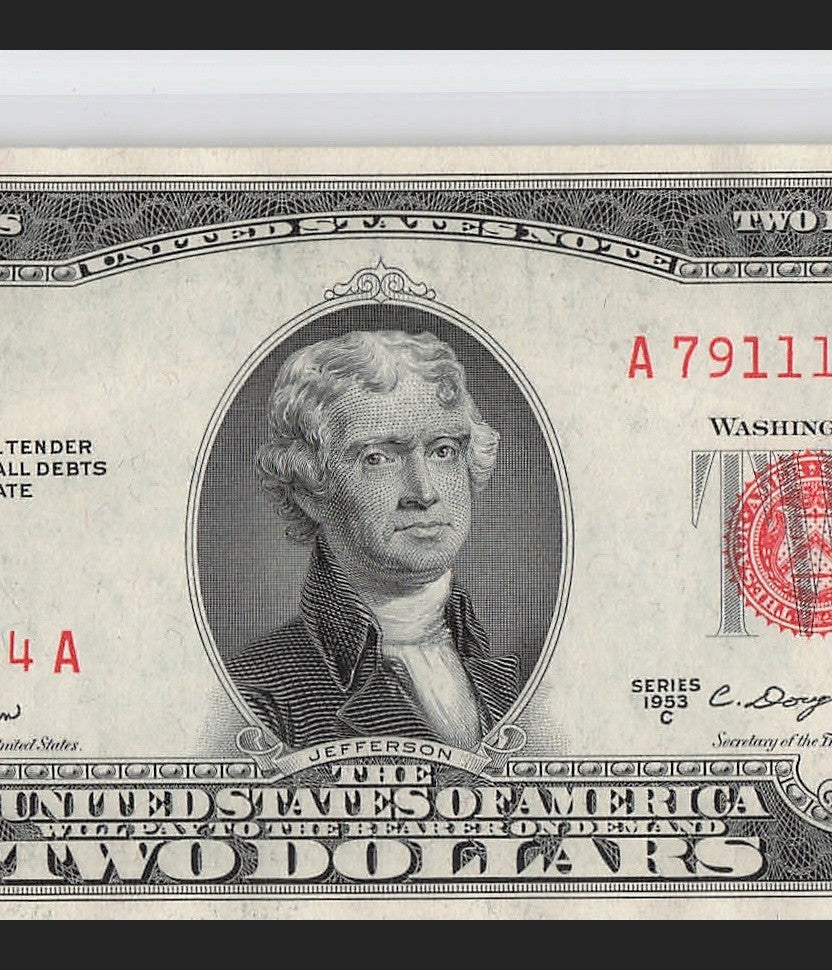Four in a Row 1s Fancy Serial Number Two Dollar Red Seal 1953C $2 POS 3