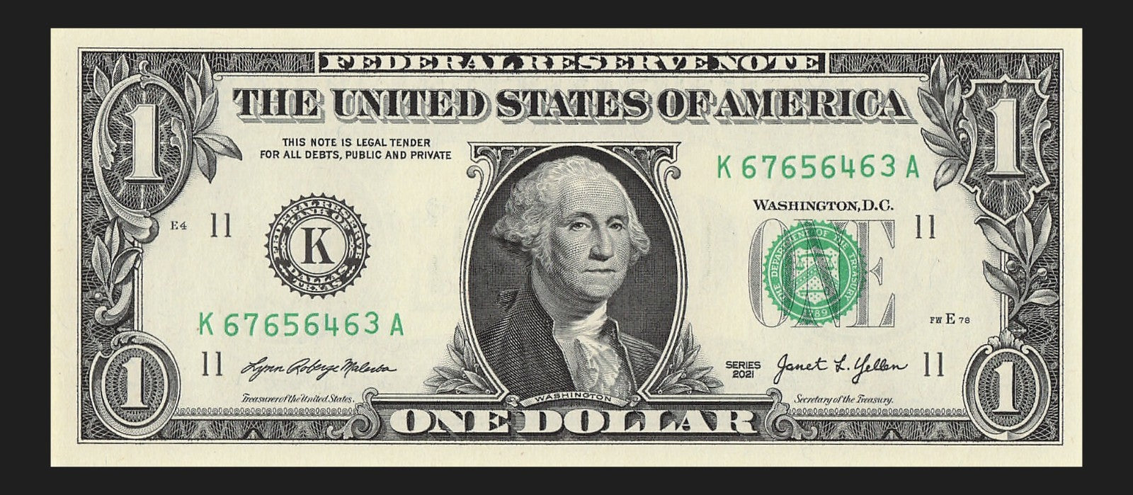 Mini Counting Ladder One Dollar Bill Fancy Serial Number 2021 $1 KA 65 64 63