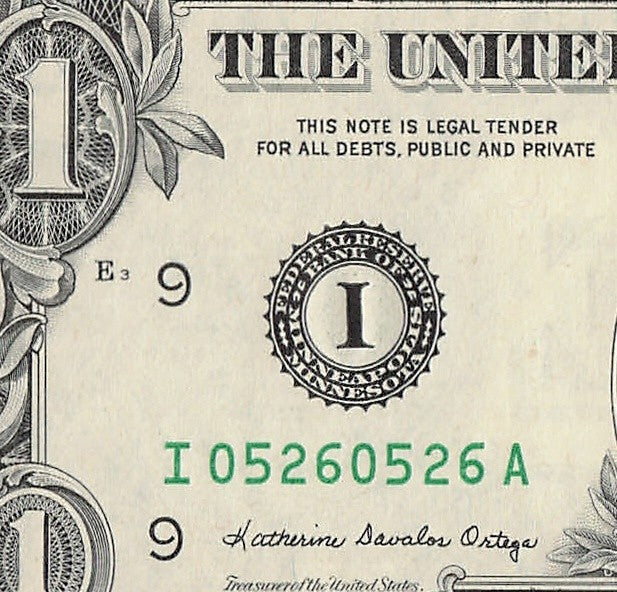 Repeater Fancy Serial Number One Dollar Bill 0s 2s 5s 6s 1988 IA Block