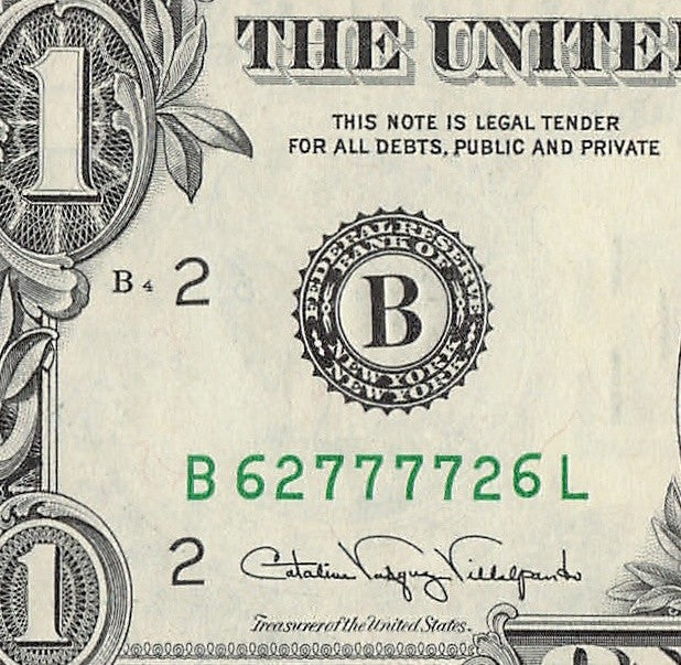 Radar Fancy Serial Number One Dollar Bill 2s 6s 7s 1988A BL Block Trinary