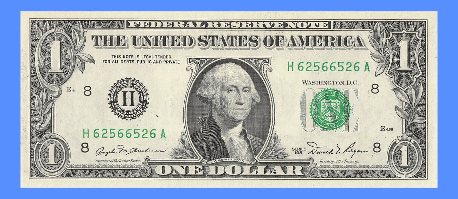 Radar Fancy Serial Number One Dollar Bill 1981 2s 5s 6s  HA