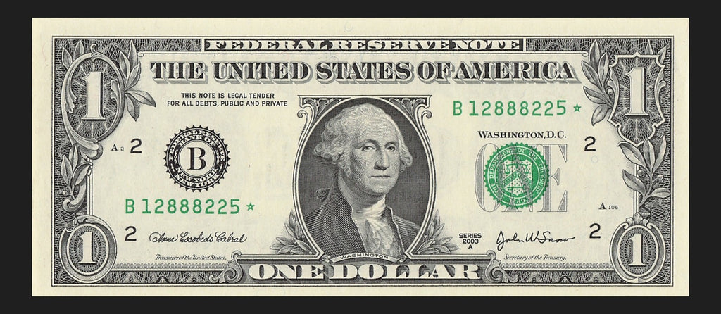 Star Note One Dollar Bill 2003A $1 B* Block New York Run 5 320K Sheet