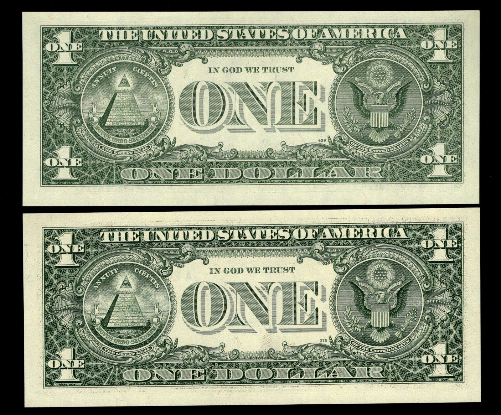 Radar Serial Number Set One Dollar Bills 1995 $1 AH Block Palindromes