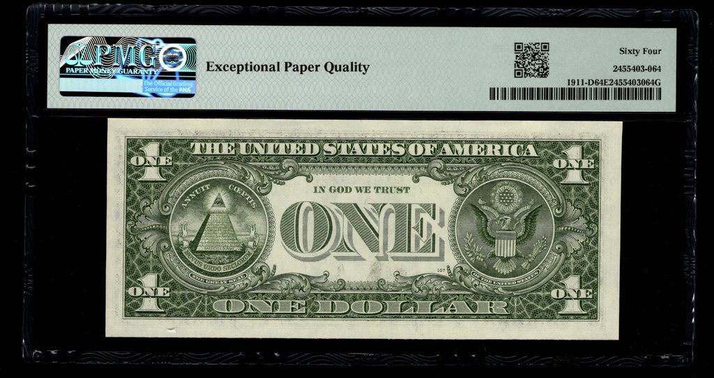 Low Serial Number 64 Fancy Serial Number One Dollar Bill PMG D00000064B