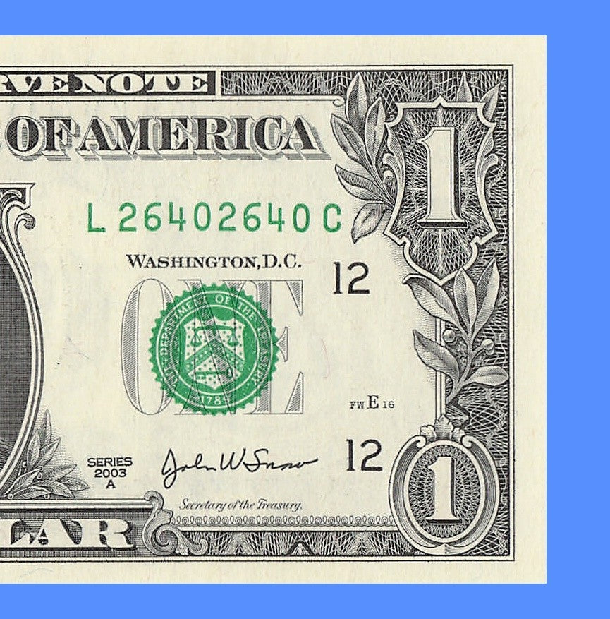 Repeater Fancy Serial Number One Dollar Bill 2s 4s 6s 0s 2003A LA Block