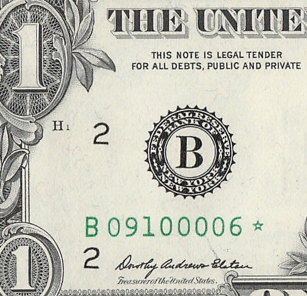 Star Note One Dollar Bill 1969 $1 B* Block New York Run 15 640K UNC Five kind 0s