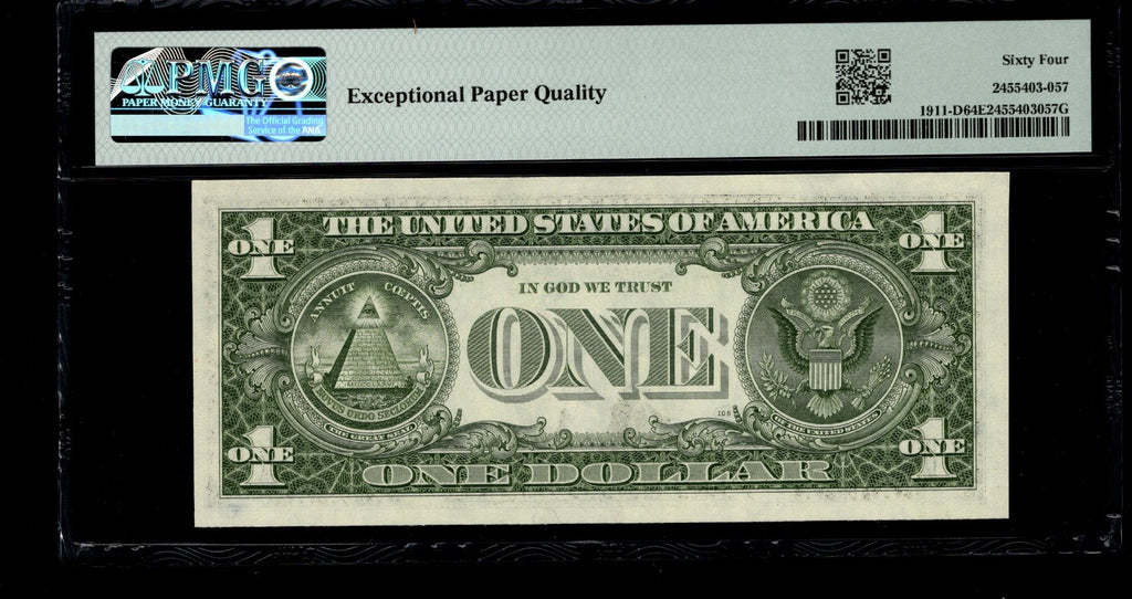 Low Serial Number 57 Fancy Serial Number One Dollar Bill PMG D00000057B