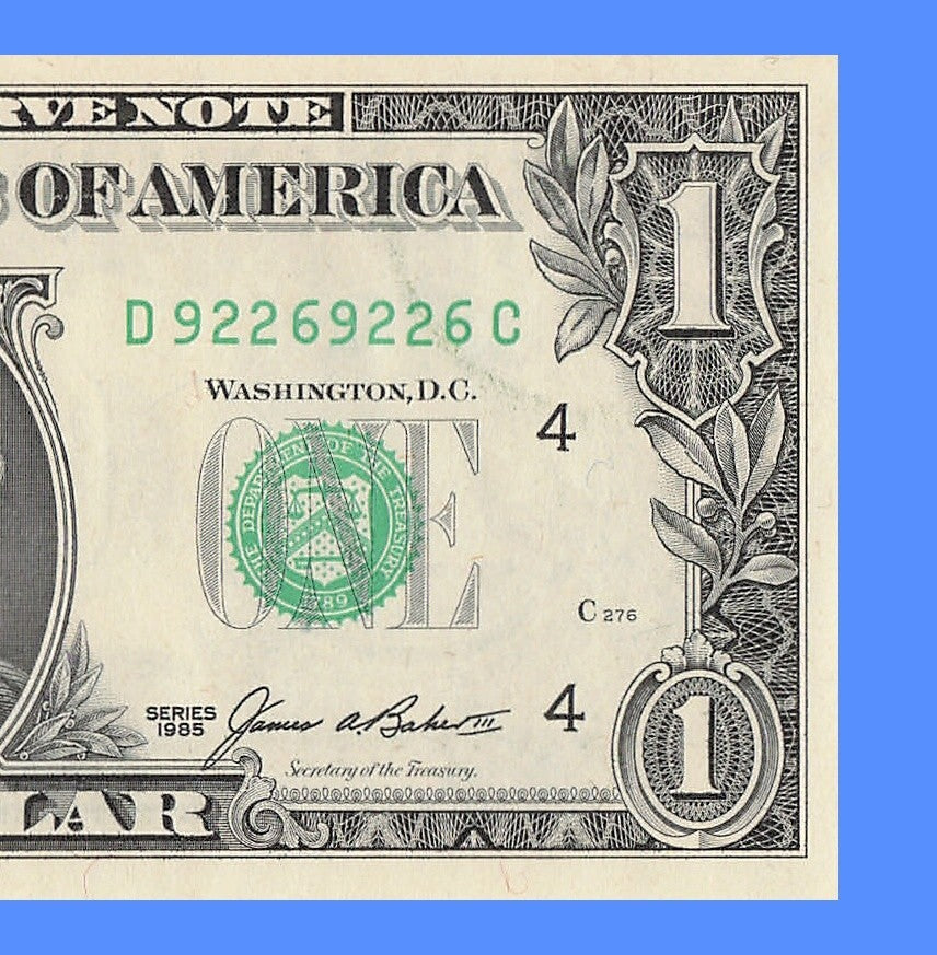 Repeater Fancy Serial Number One Dollar Bill 1985 2s 6s 9s DC Block