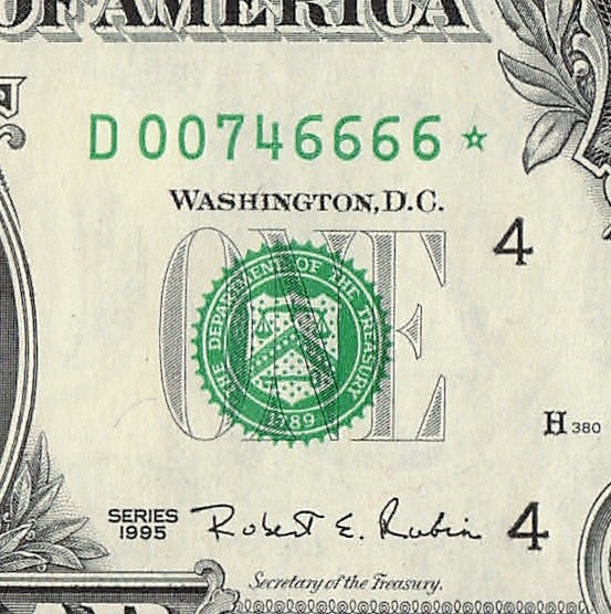 Star Note One Dollar Bill 1995 $1 D* Block Cleveland Run 1 Four in a Row 6s