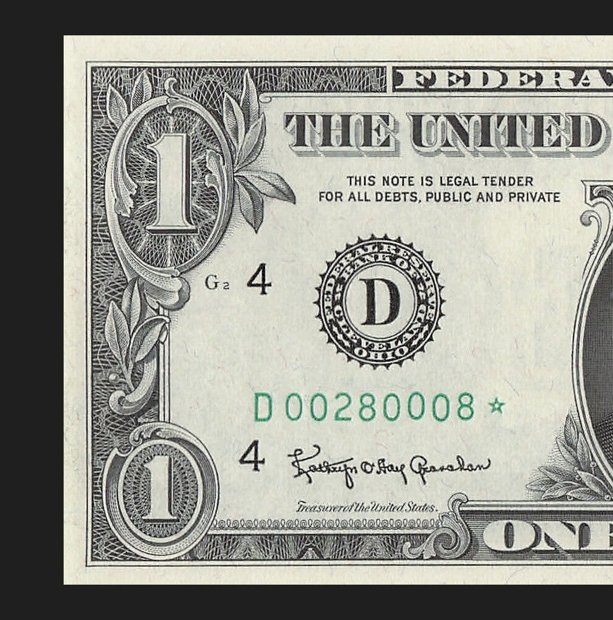 Star Note One Dollar Bill 1963 $1 D* Block Cleveland Run 1 Low Serial Trinary