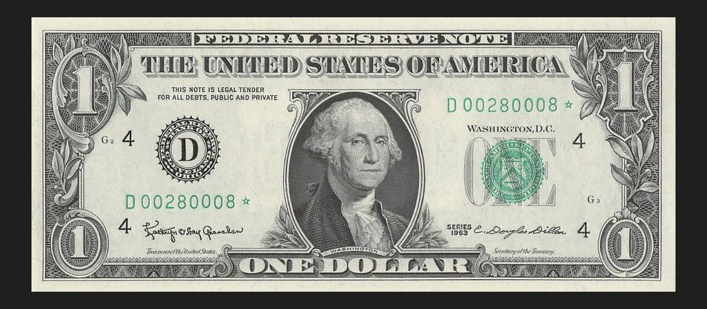 Star Note One Dollar Bill 1963 $1 D* Block Cleveland Run 1 Low Serial Trinary