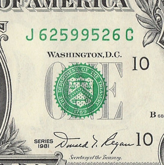 Radar Fancy Serial Number One Dollar Bill 1981 2s 5s 6s 9s JL