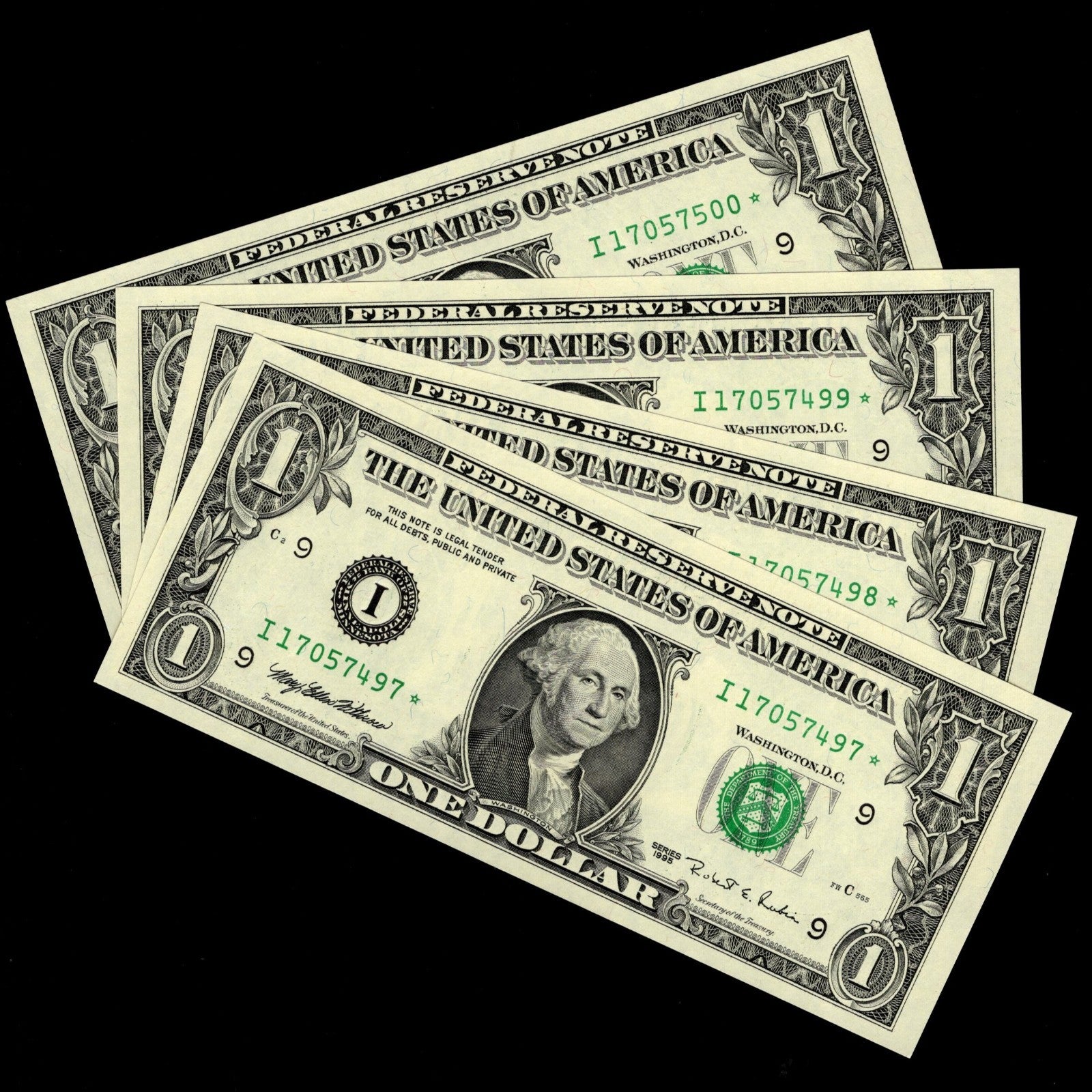 Star Note LOT One Dollar Bills 1995 I* Block Minneapolis $1 Run 6 SEQ RUN of 4