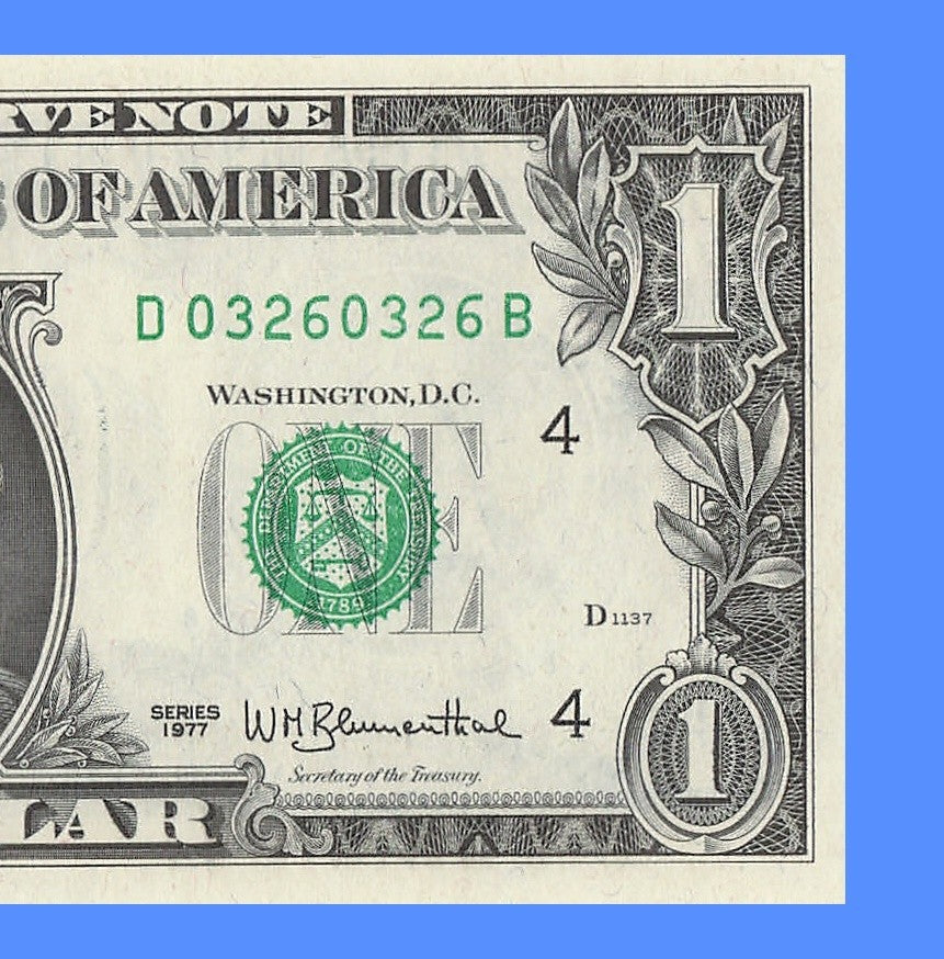 Repeater Fancy Serial Number One Dollar Bill 1977 Richmond 0s 2s 3s 6s DB