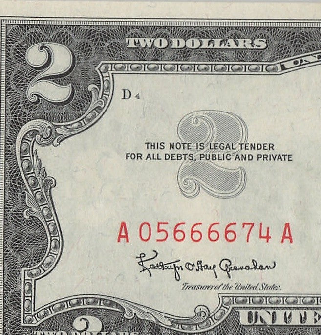 Four in a Row 6s Fancy Serial Number Two Dollar Red Seal 1963 $2 POS 3