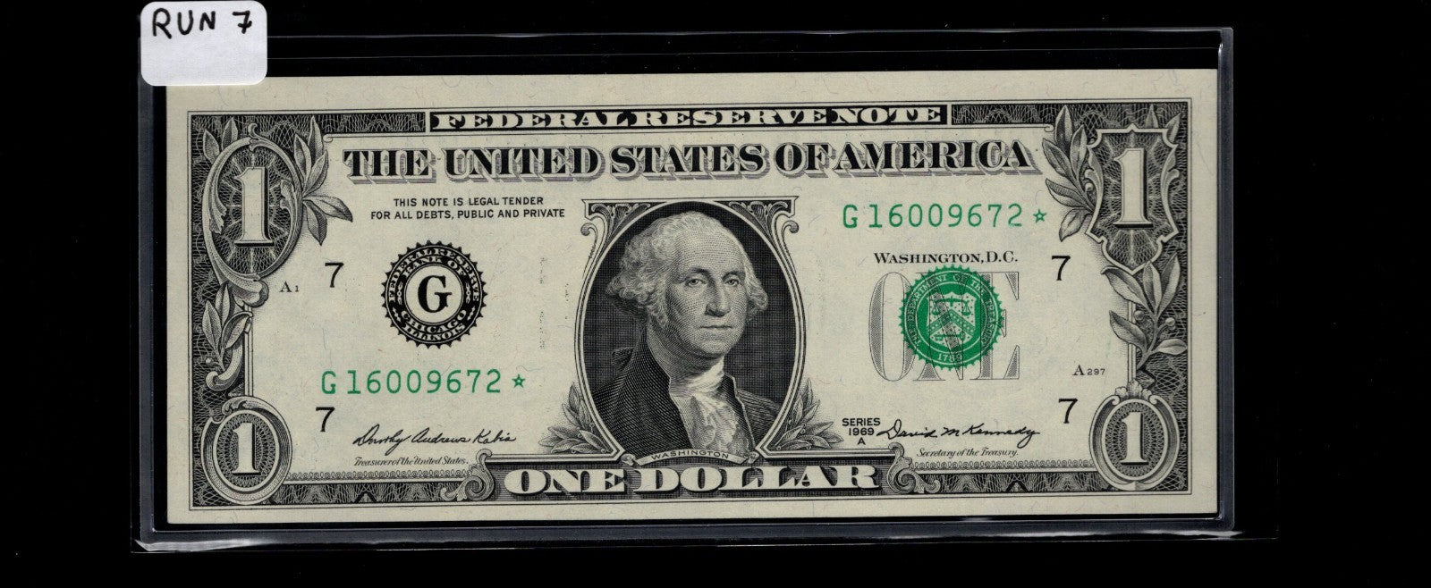 Star Note One Dollar Bill 1969A $1 G* Block Philadelphia Run 7 UNC