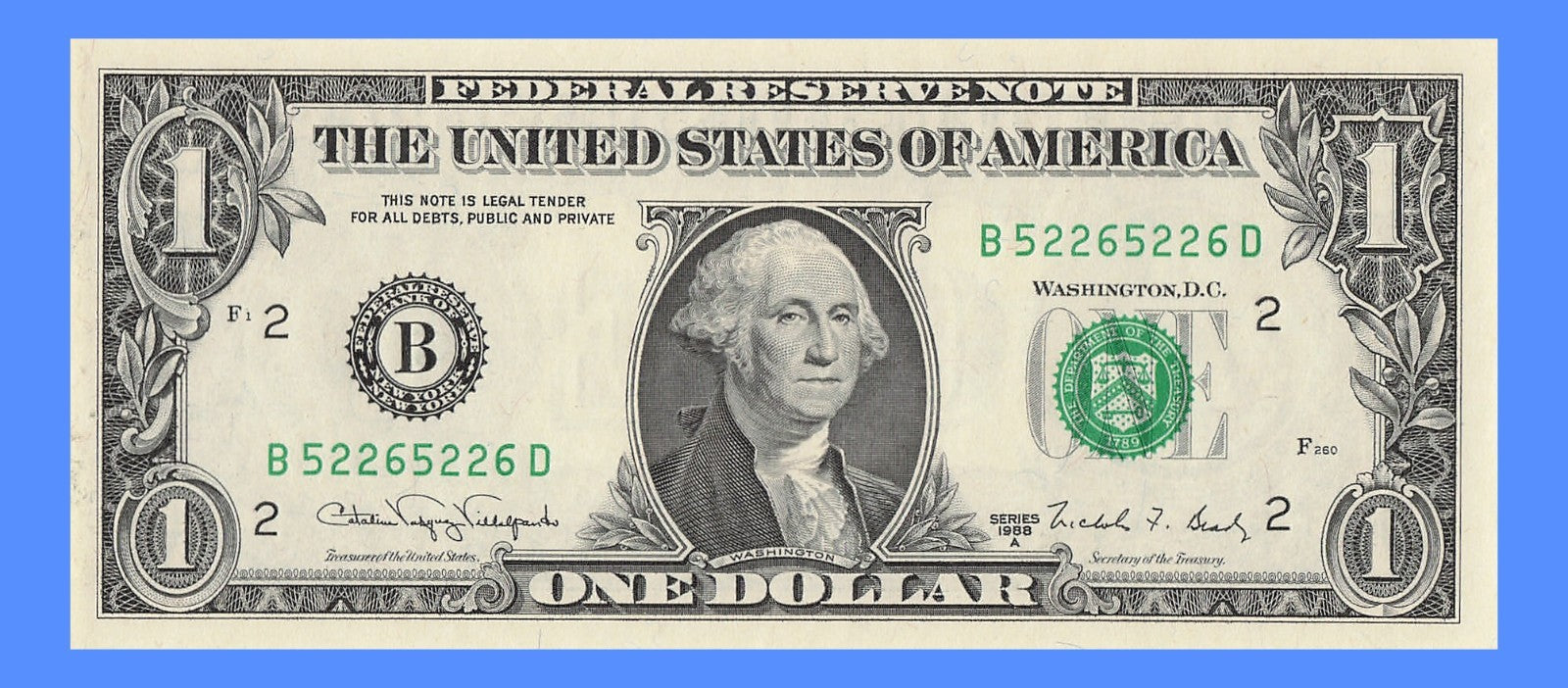 Repeater Fancy Serial Number One Dollar Bill 2s 5s 6s 1988A BD Block Trinary