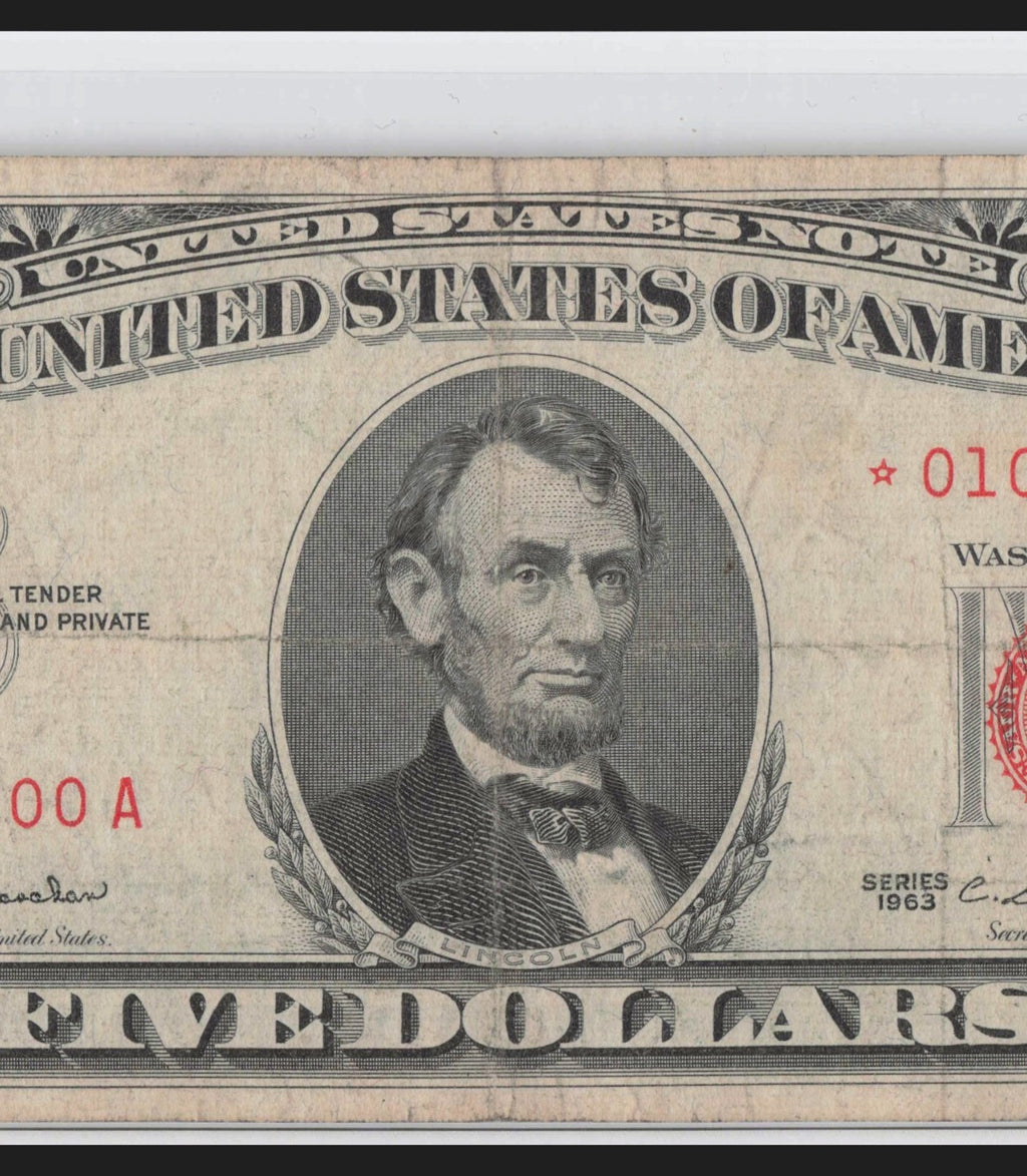 True Binary Star Note 0s 1s Fancy Serial Number Five Dollar Red Seal 1963
