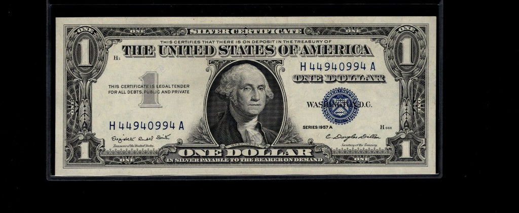 Trinary Silver Certificate One Dollar Bill 0s 4s 9s 1957A UNC