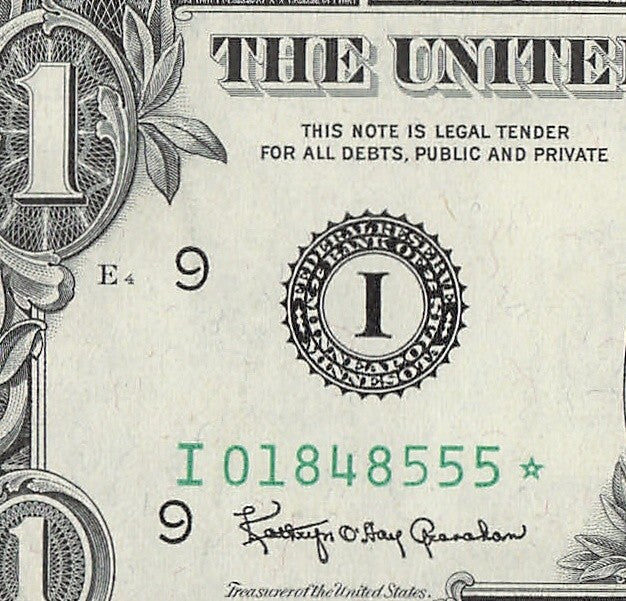 Star Note One Dollar Bill 1963 $1 I* Block Minneapolis Run 1 UNC