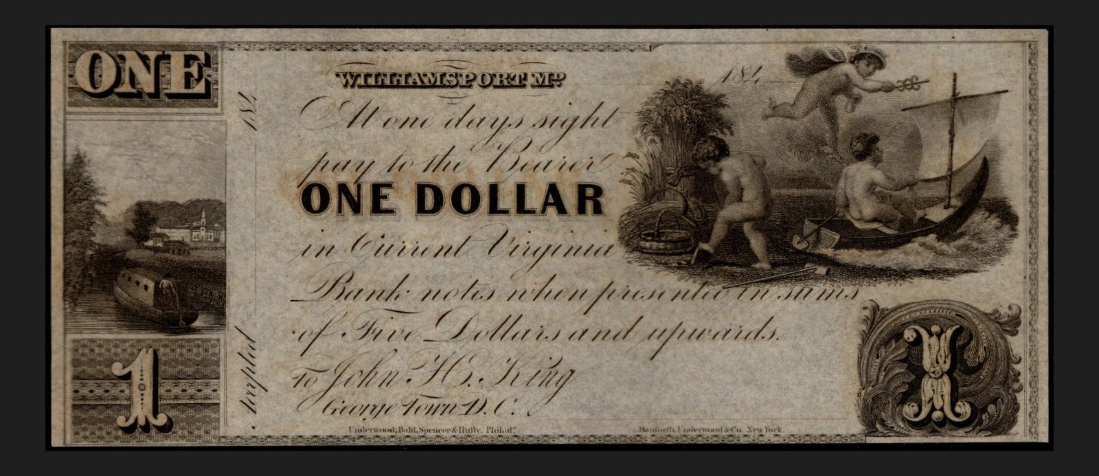 Williams Port Obsolete Maryland 1840s Era UNC $1 Buying 1 Note