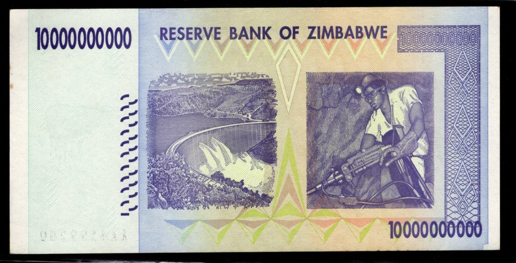 Zimbabwe Ten Billion Dollars Reserve Bank of Zimbabwe XF-AU Condition Lot of 1