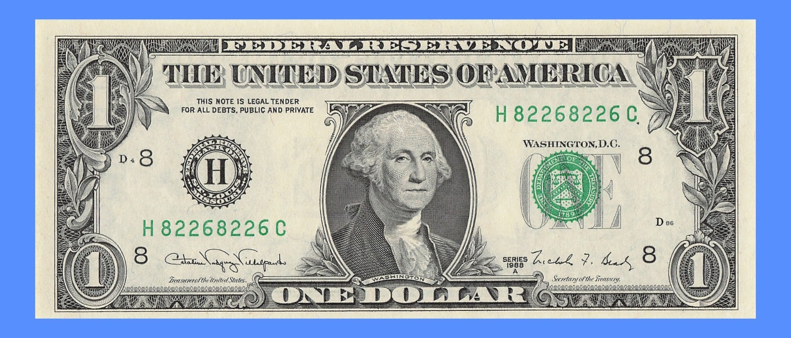 Repeater Fancy Serial Number One Dollar Bill 2s 6s 8s 1988A HC Block