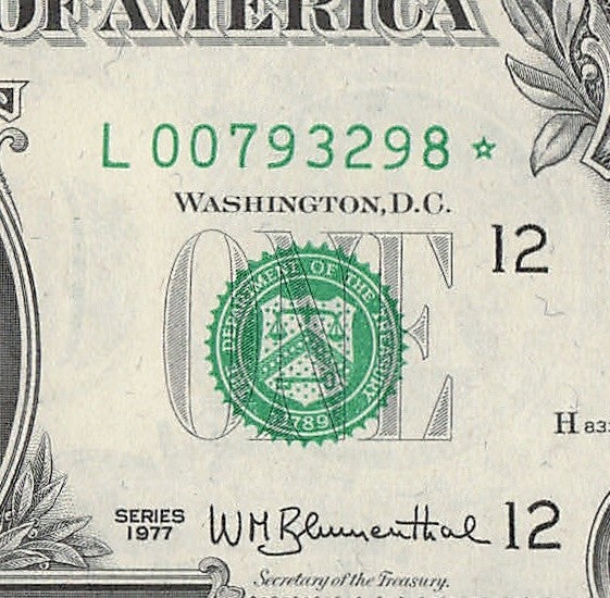 Star Note One Dollar Bill 1977 $1 L* Block Dallas Run 1 D1 UNC