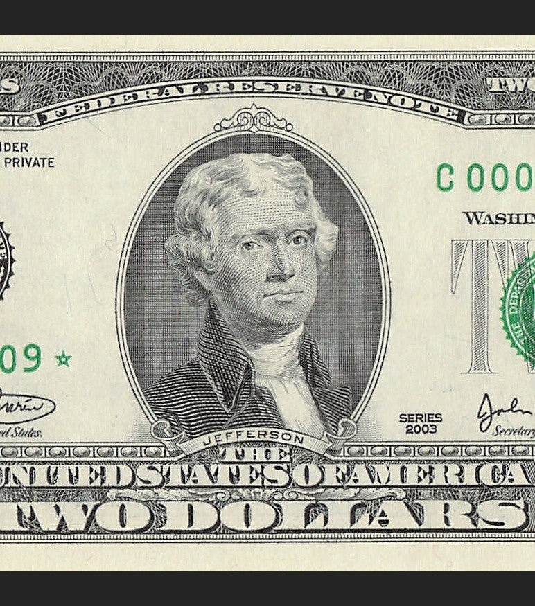 Binary Low Serial Number Star Note Two Dollar Bill C00009009* 9s 0s Philadelphia