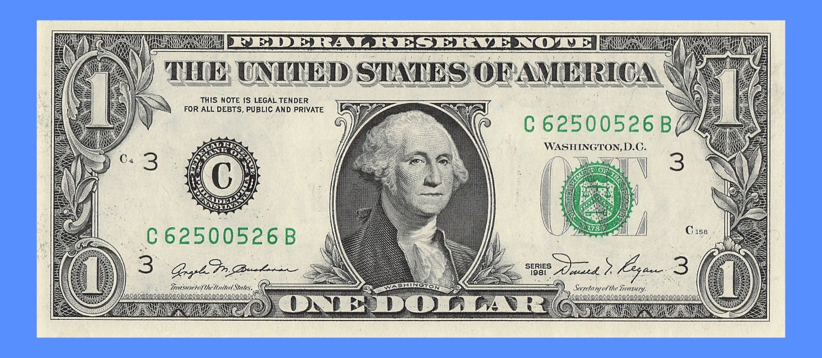 Radar Fancy Serial Number One Dollar Bill 1981 0s 2s 5s 6s  CB