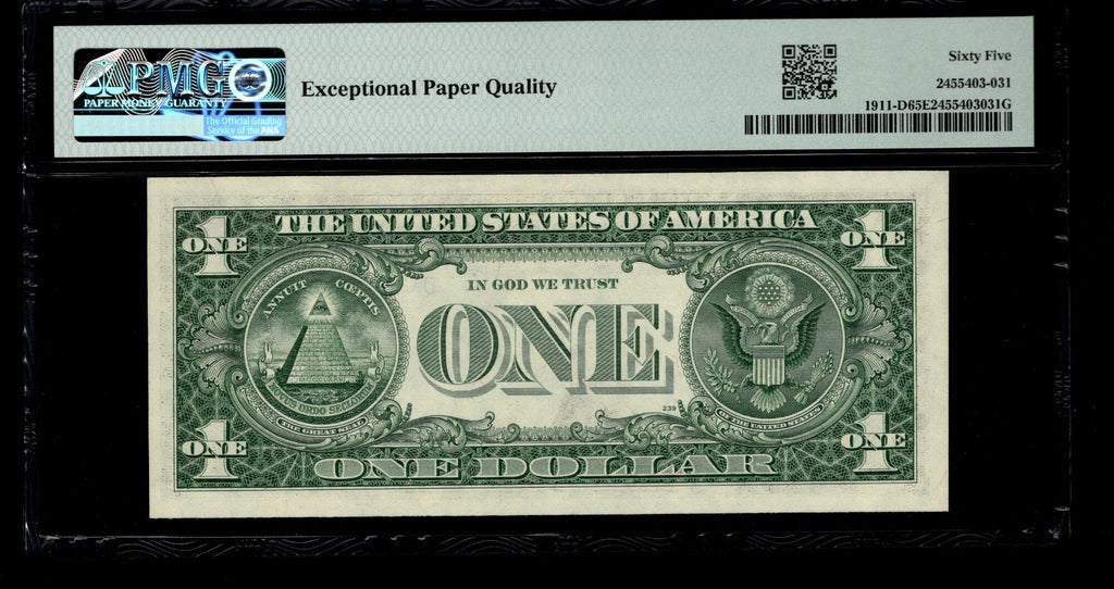 Low Serial Number 31 Fancy Serial Number One Dollar Bill PMG D00000031B