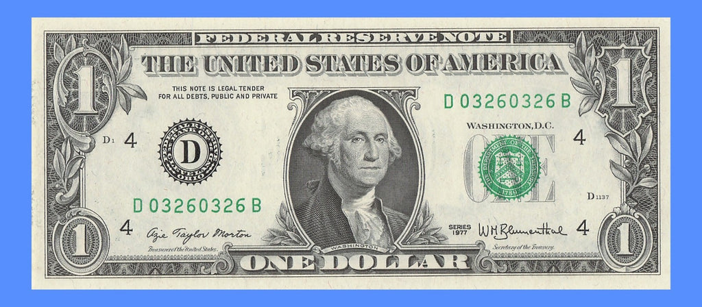Repeater Fancy Serial Number One Dollar Bill 1977 Richmond 0s 2s 3s 6s DB