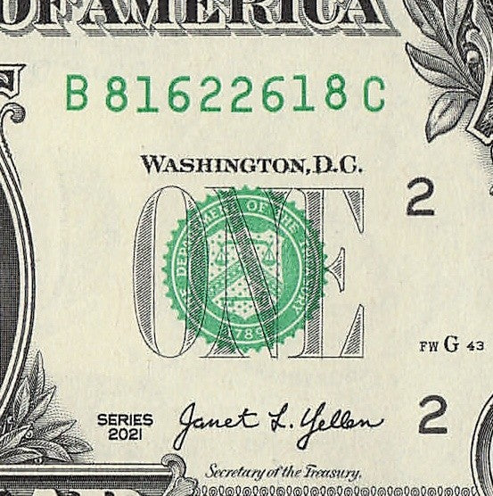 Radar Fancy Serial Number One Dollar Bill 2021 $1 BC Palindrome 8s 1s 6s 2s