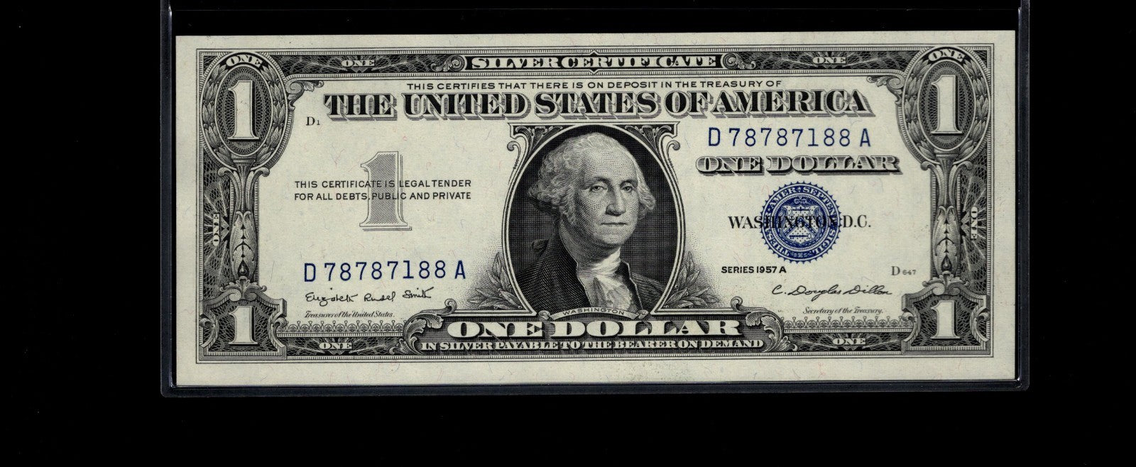 Trinary Silver Certificate One Dollar Bill 1s 7s 8s 1957A UNC