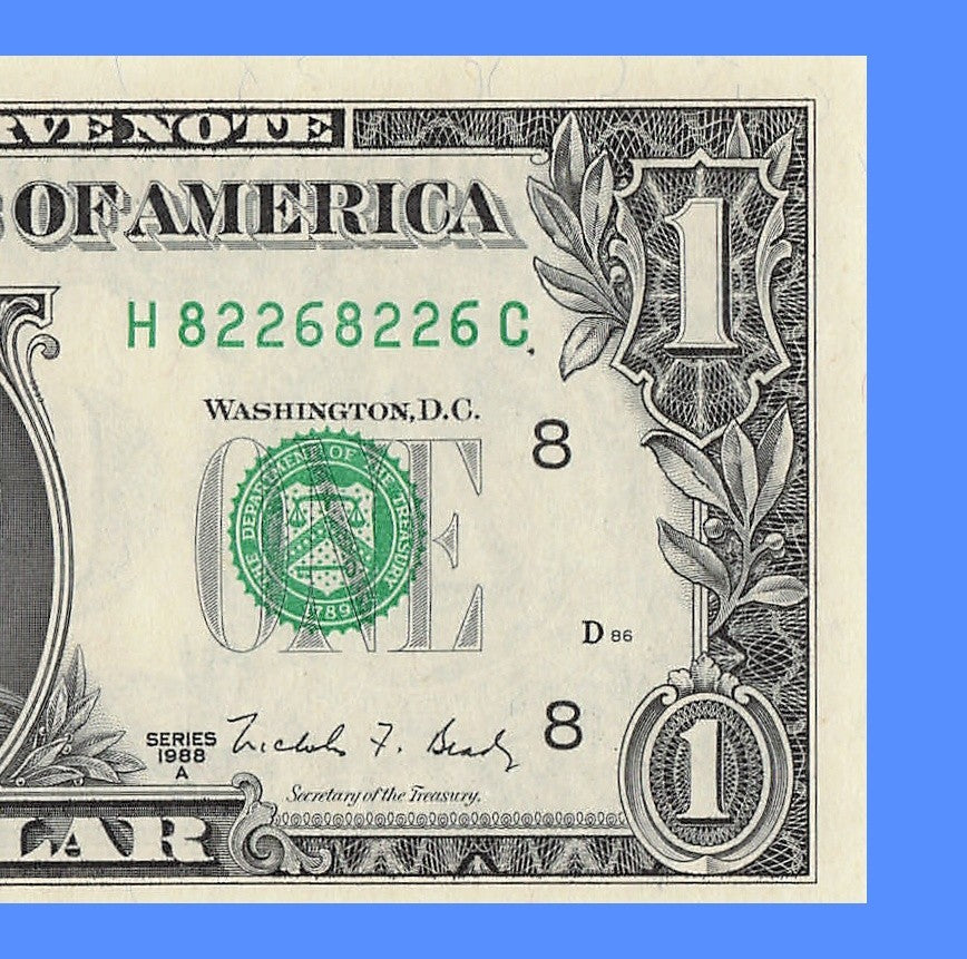 Repeater Fancy Serial Number One Dollar Bill 2s 6s 8s 1988A HC Block