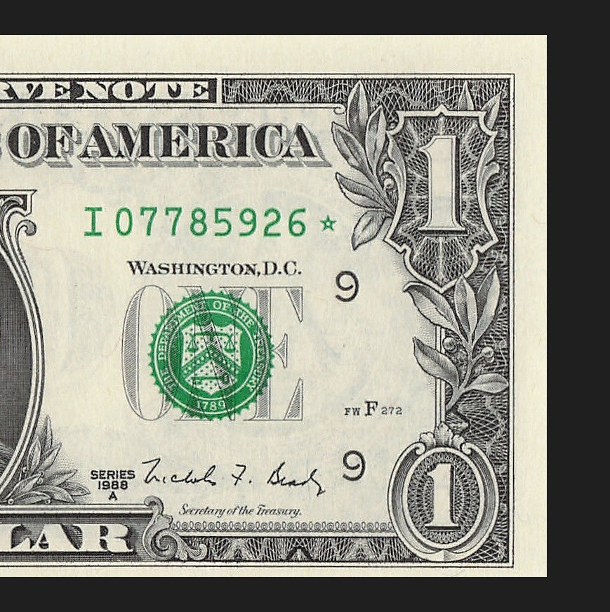Star Note One Dollar Bill 1988A $1 I* Block Minneapolis Run 3 640K Sheet