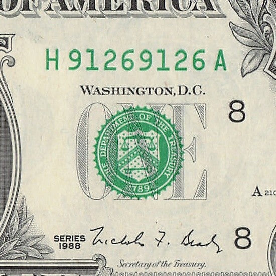 Repeater Fancy Serial Number One Dollar Bill 9s 1s 2s 6s 1988 HA Block