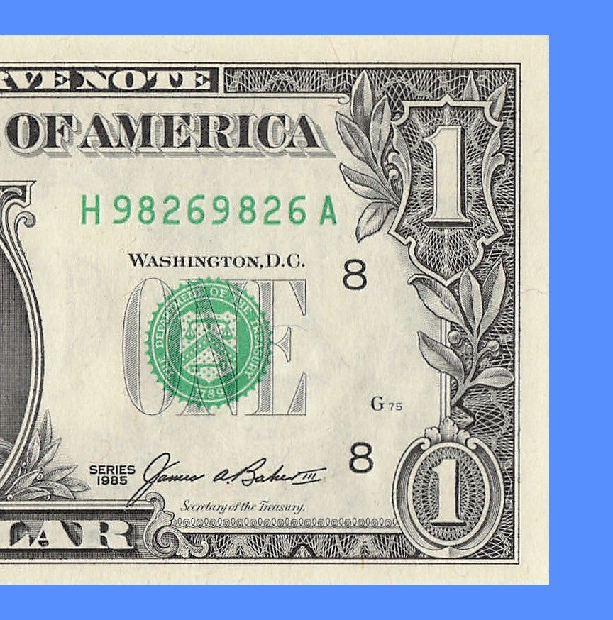 Repeater Fancy Serial Number One Dollar Bill 1985 9s 8s 2s 6s HA Block
