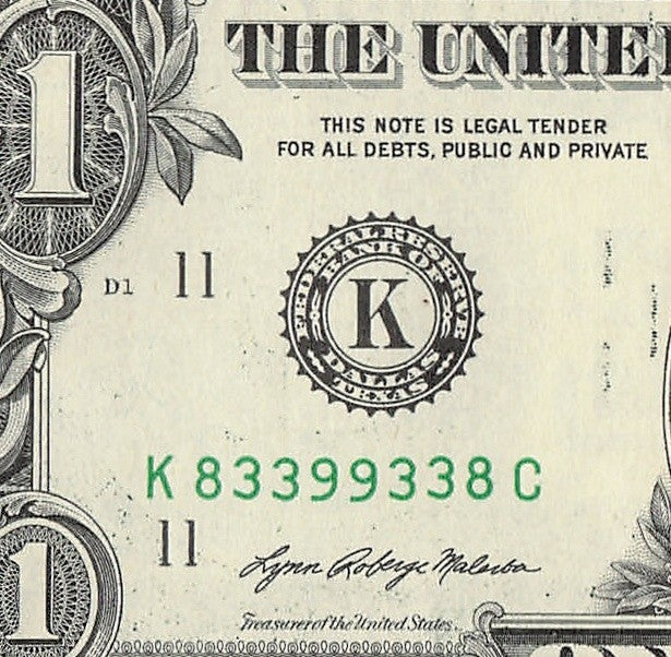 Radar Fancy Serial Number One Dollar Bill 2021 $1 KC Palindrome 3s 8s 9s