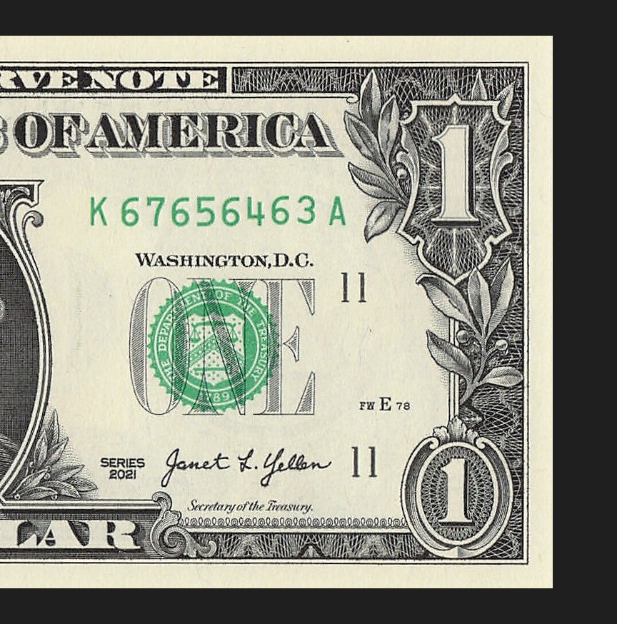 Mini Counting Ladder One Dollar Bill Fancy Serial Number 2021 $1 KA 65 64 63