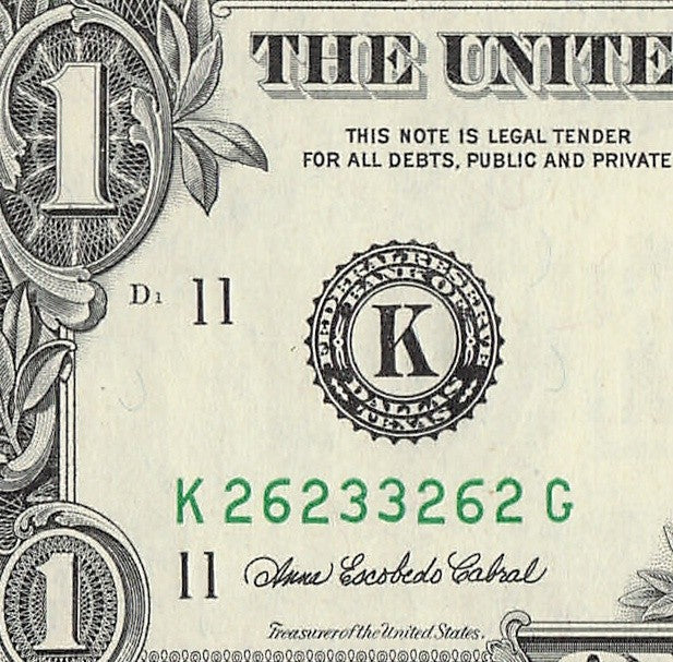 Radar Fancy Serial Number One Dollar Bill 3s 2s 6s 2003A KG Block