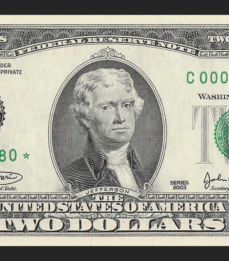 Binary Low Serial Number Star Note Two Dollar Bill C00008080* 8s 0s Philadelphia