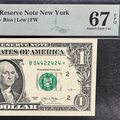 2013 B Duplicate Star Note Error One Dollar Bill B04422424* 67EPQ FW Trinary