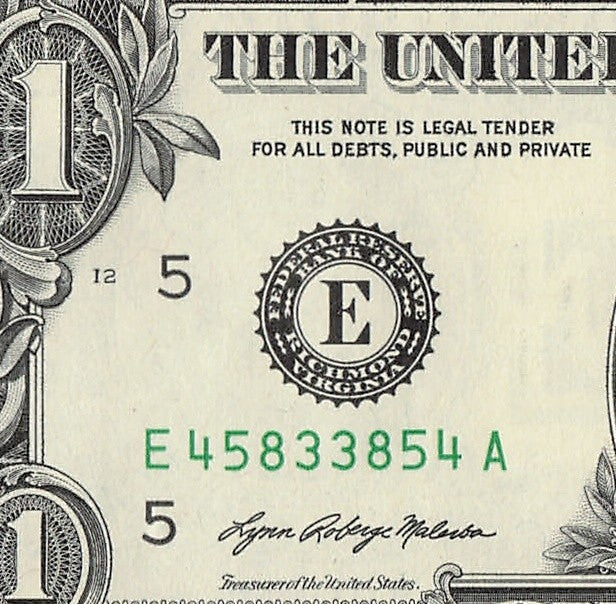 Radar Fancy Serial Number One Dollar Bill 2021 $1 EA Palindrome 3s 4s 5s 8s