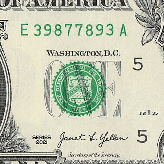 Radar Fancy Serial Number One Dollar Bill 2021 $1 EA Palindrome 3s 9s 8s 7s