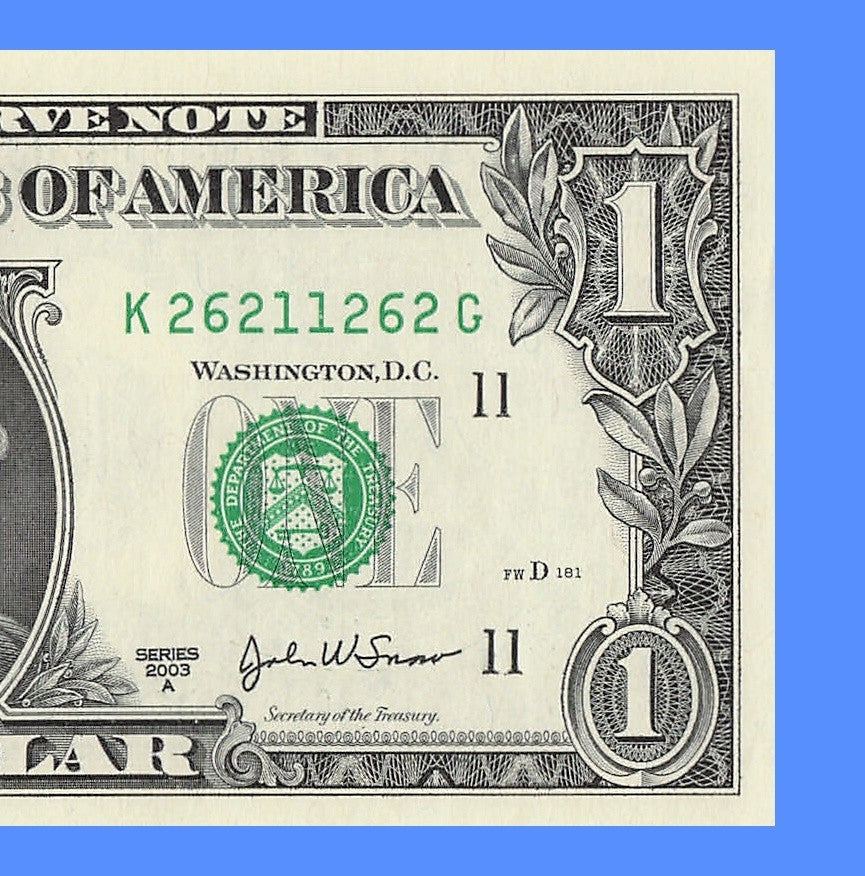 Radar Fancy Serial Number One Dollar Bill 1s 2s 6s 2003A KG Block