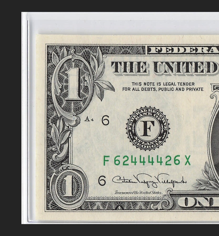 Radar Fancy Serial number One Dollar Bill FX Block X Run 1988A F62444426X